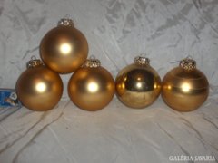 Nagy, arany sárga karácsonyi üveg gömb-  öt darab