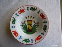 Antik hollóházi kézi festésű keménycserép tányér