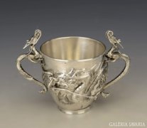 Japán ezüst pohár sárkány díszítéssel