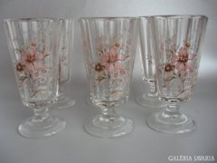 Szép, virágos, nagyon régi üvegpoharak (6 db)