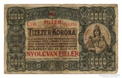 1923 10 000 korona 80 FILLÉR Magyar PJNY R!!!+ Ingyen posta