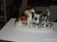 Német porcelán kutya-macska figura