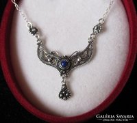 950-es ezüst filigrán collier, antik, lápisz lazuli kővel