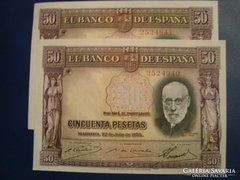 Spanyol 50 peseta 2 db, 1935!!