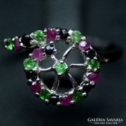 Török kézműves smaragd,rubin, ezüst gyűrű 925