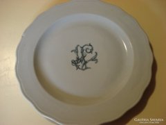 Régi Zsolnay porcelán monogramos tányér