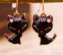 aranyos fekete cica macska fülbevaló