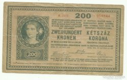 200 Korona Bécs 1918 okt. 27. hátlap sima.