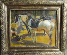 Pécsi-Pilch Dezső (1888-1949): Két ló, felnyergelve