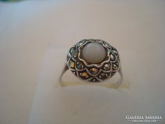 Antik ezüst gyűrű markazittal, gyönggyel