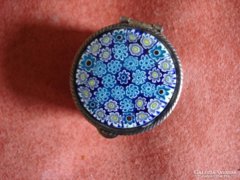 Szecessziós fém szelence muránoi üveg tetővel