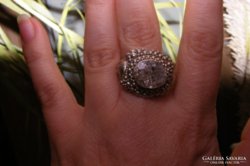 Hegyikristály jelzett ezüst gyűrű, hatalmas