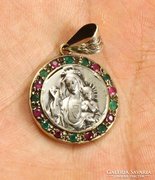 Smaragd-rubin Mária kis Jézussal ezüst medál