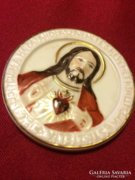 Régi domború porcelán Jézus plaket 6cm á.