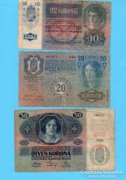 10 Korona 1915 20 korona 1913 50 korona 1914
