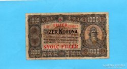 Ritkább 1000 korona 1923 8 Fillér bélyegzés!!