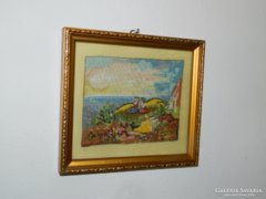 Romantic needle tapestry in gilded frame