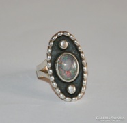 Antik valódi fekete opál köves ezüst gyűrű