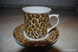 Amazóniai jaguár mintás hollóházi porcelán csésze és alj