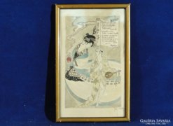 0C145 Antik akvarell japán gésa 1917