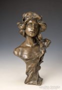 Szecessziós bronz női büszt