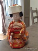 Régi Japán gésa baba textilből kerámia fejjel