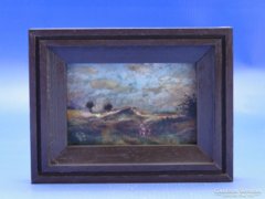 0C229 Régi jelzett mini kép olaj fa festmény