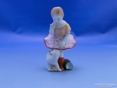 0C604 Régi Herendi kislány cicával porcelán figura