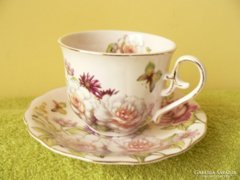 Cseh porcelán lepkés, virágos csésze