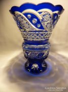 Antik, cseh, kék kristály váza