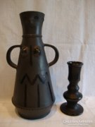 Fekete kerámia asszonyság figura váza és gyertyatartó