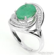 56 Os genuine 9x7mm emerald and white zircon 925 silver ring