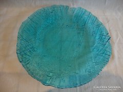 Művészi kék üveg asztalközép kínáló tál