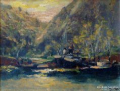Berkes Antal(1874 - 1938): Folyóparti kikötő aukcionált