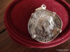 Római pénz medál ezüst foglalatban