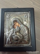 Bizánci ikon másolat ezüst borítással fa táblán