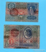 20-100 Korona 1913-1912 Mo. bélyegzéssel