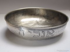 Héber feliratú ezüst tál, judaika.