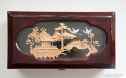 Kínai zenélő parafa lakkdoboz, ékszeres tároló doboz