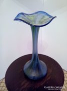Pompás színű jelzett szignózott egyedi művész üveg váza