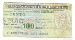 100 lira 1977 csekk Olaszország Brescia