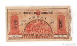Francia Indokína 1937. 1$ sorsjegy, perforált
