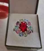 Gyönyörű ezüstgyűrű rubin,akvamarin,topáz kövekkel