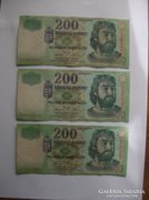 200 Forint x 3 db bankjegy.