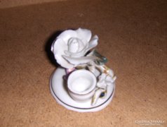 Porcelán rózsa gyertyatartó, kézi munka, jelzett