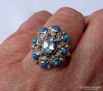 Valódi aquamarin és opal köves csodaszép ezüst gyűrű