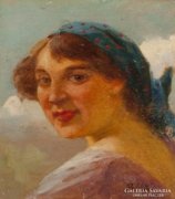 Pállya Celesztin (1864-1948) (Gypsy girl) olaj, fa, 10 x 9.3