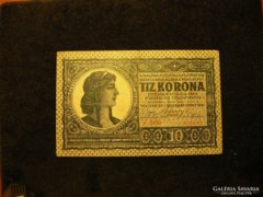 10 korona 1919 augusztus 9 /hajtott bankjegy/