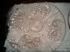 2 db régi rózsaszín üveg süteményes vagy tortatál