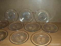 Régi süteményes üveg tányér készlet , 10 db (16/d)